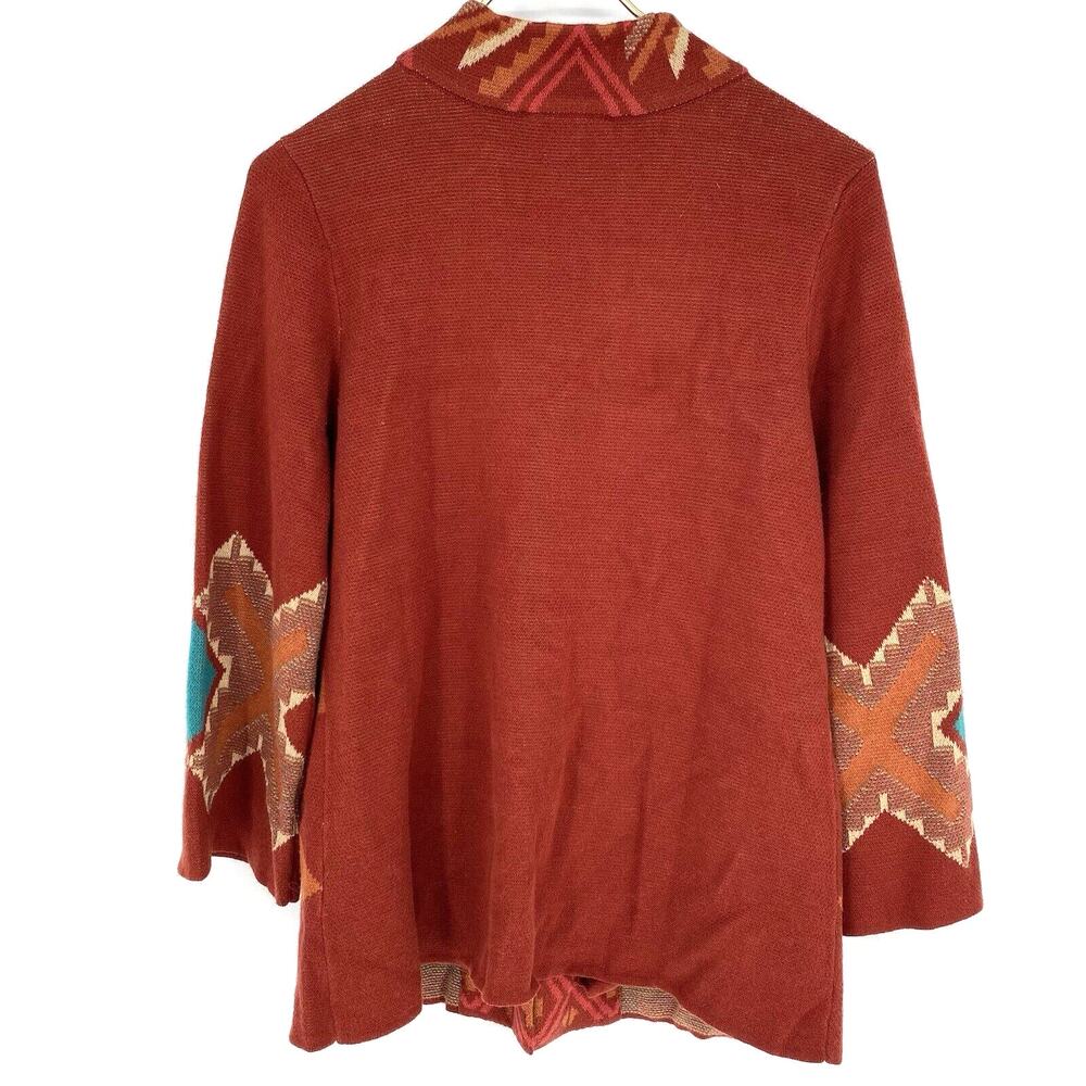 Coldwater Creek Southwestern Aztec Sweater Cardigan Rust Turquoise Womens XS - Picture 2 of 8